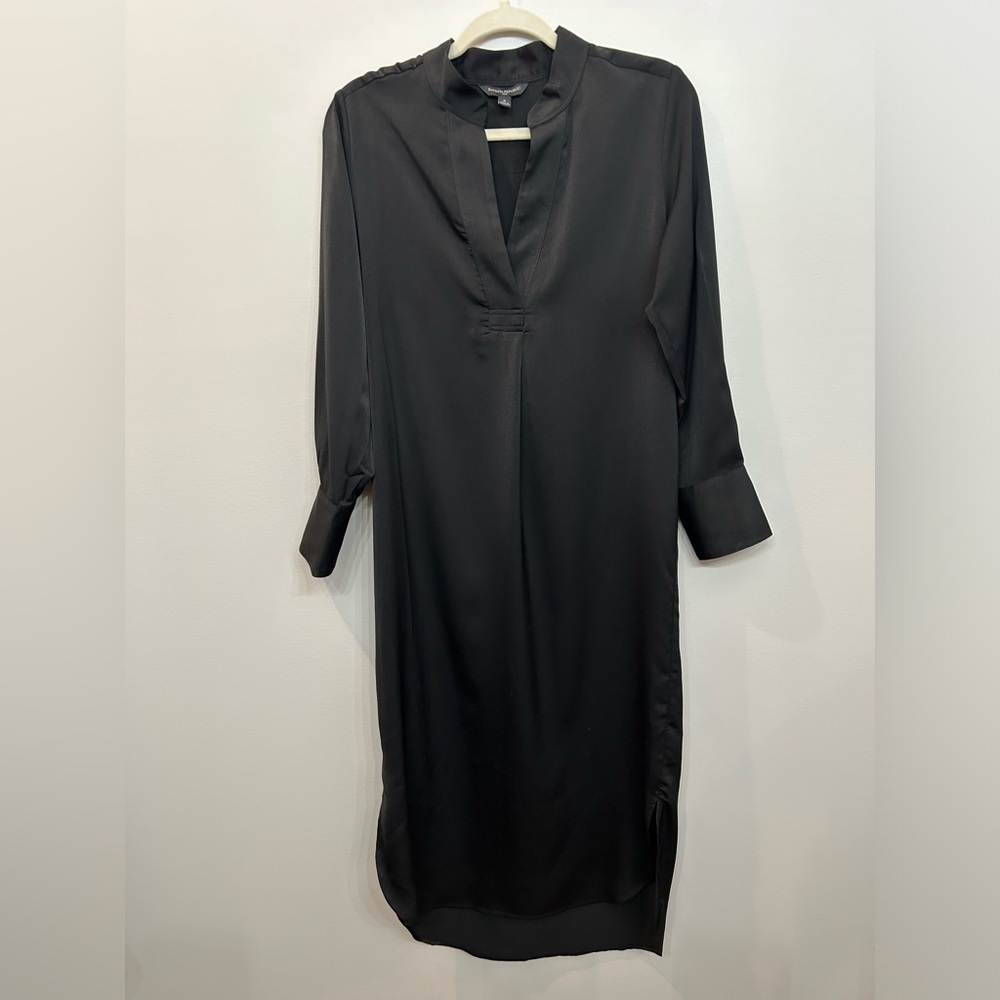 Banana Republic Factory Chemise Style Midi Length Black Satin Dress Size S